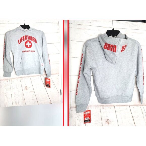 Lifeguard Nantasket Beach Embroidered Silver Red Letters Boys Cotton Poly Hoodie - Picture 3 of 16